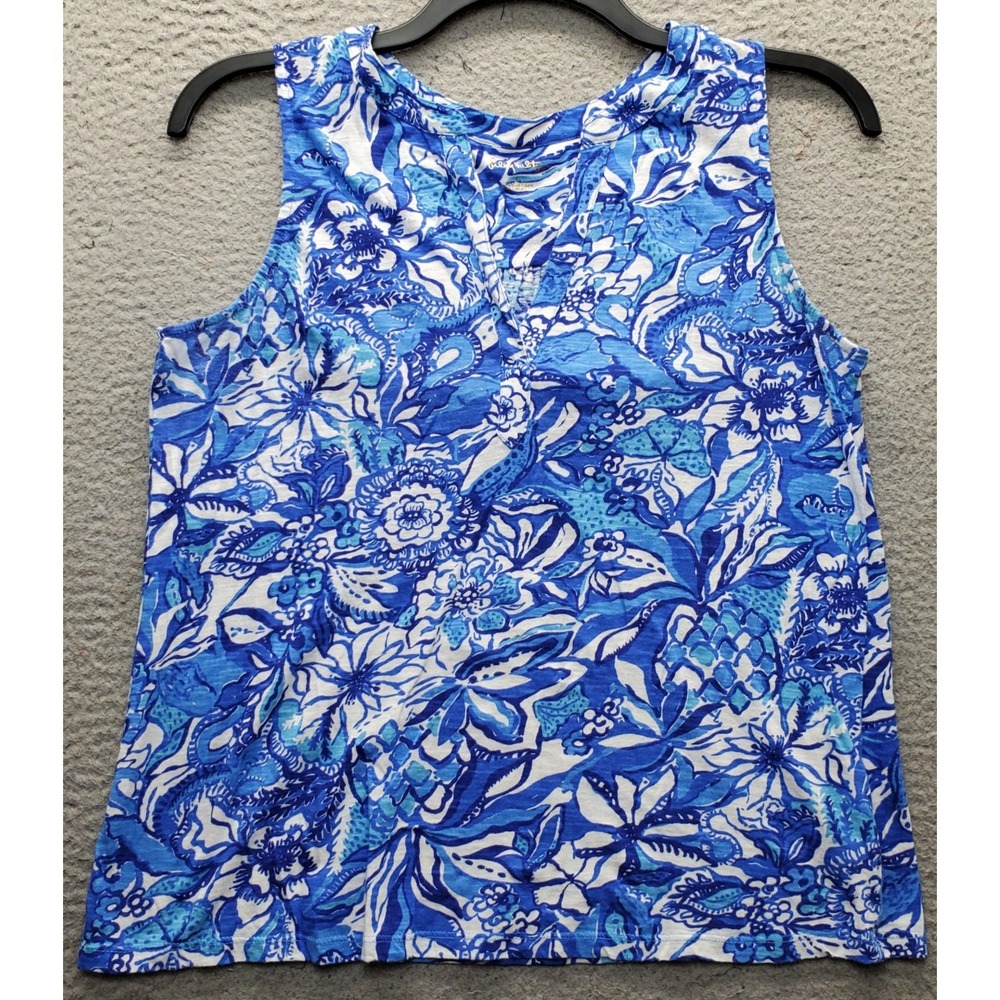 Lilly Pulitzer Tank Top Womens Large Multi Floral Sleeveless V-Neck Pullover
